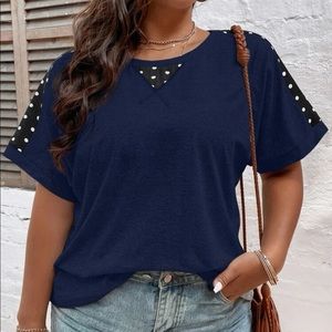 New Shein Polka Dot Print Short Sleeve Shirt 1XL